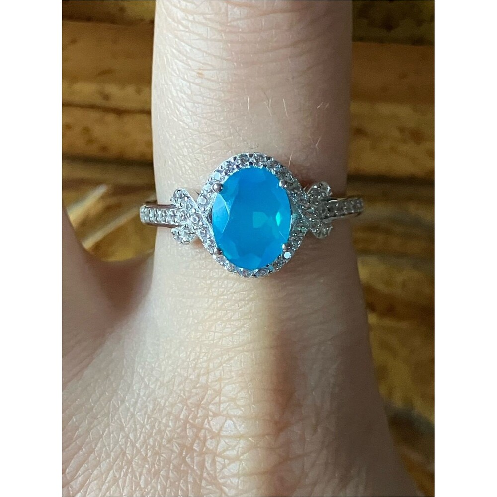 Blue Ethiopian Opal Sterling Silver Ring Size 9